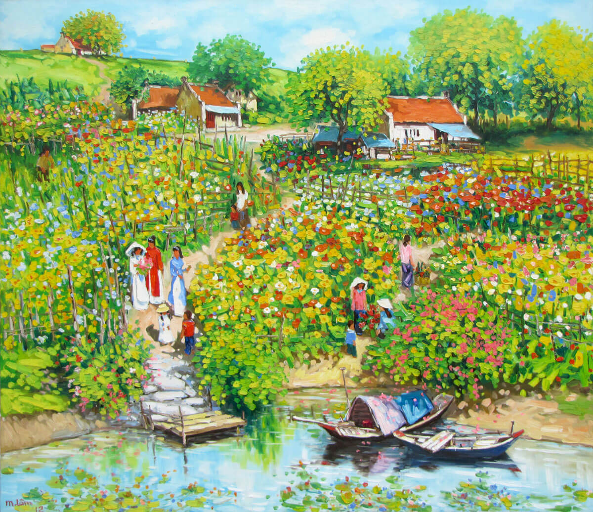 Flower garden by the river-Original Vietnamese Art
