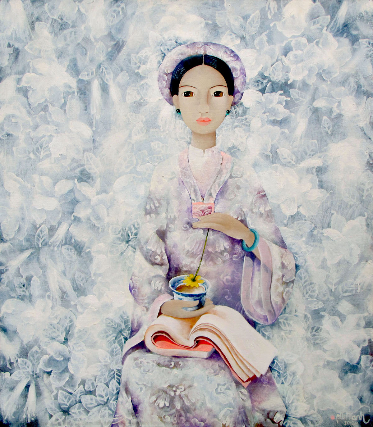 Lady with cup of tea- 70x80
