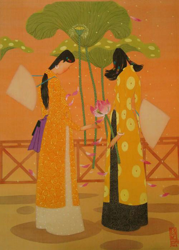 Lotus flowers-Vietnamese Painting