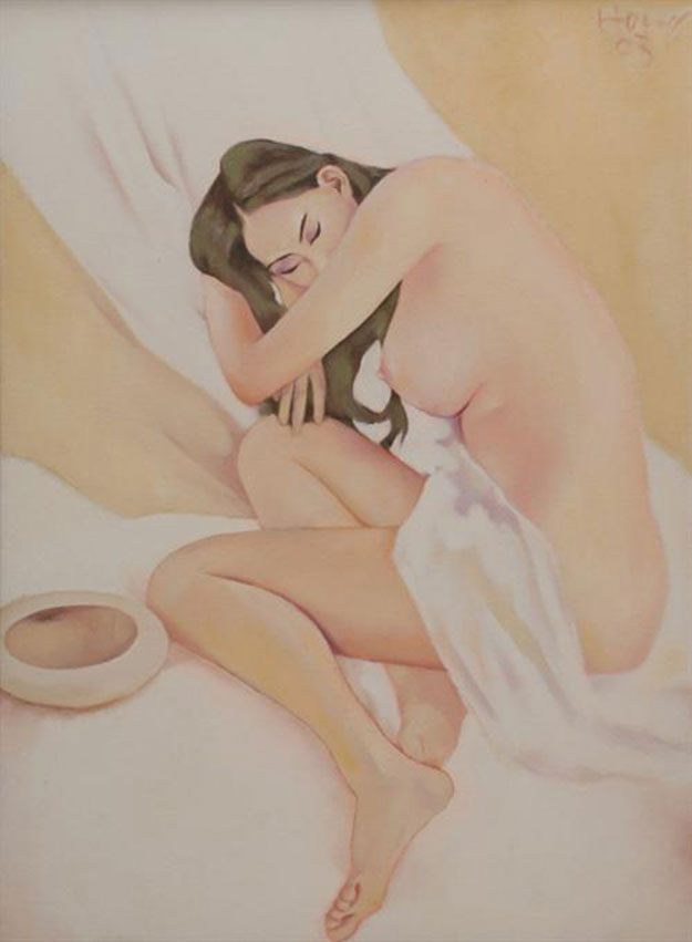 Nude with white silk -Original Vietnamese Art Gallery