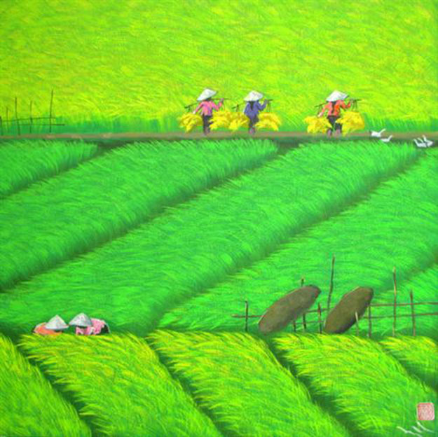 Paddy field 06-Vietnamese Painting