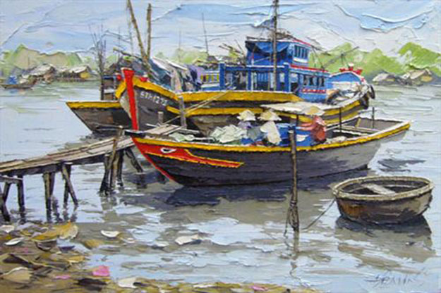 Resting boats 02 -Original Vietnamese Art Gallery