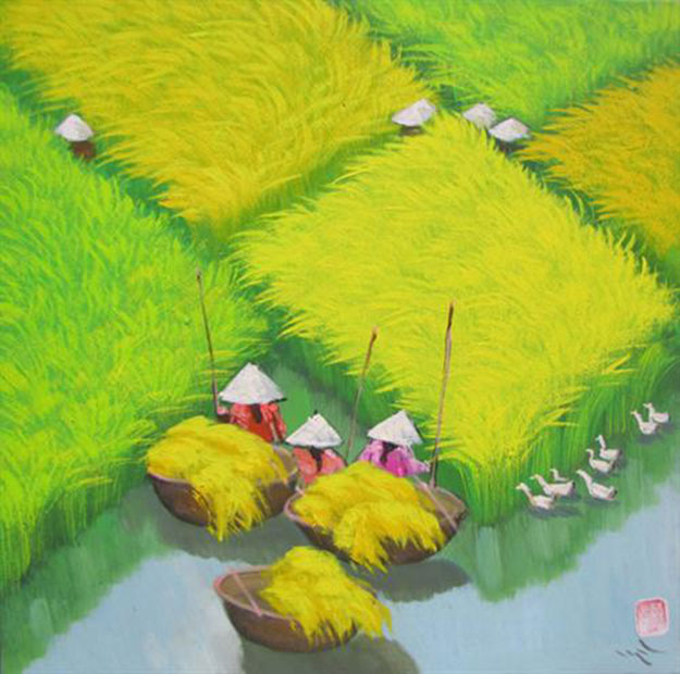 Rice field 01-Vietnamese Painting