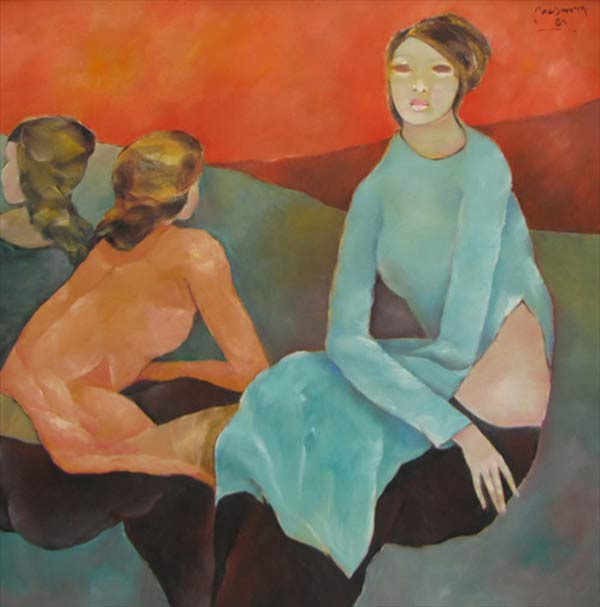 Sisters confide to each other 2-Original Vietnamese Art