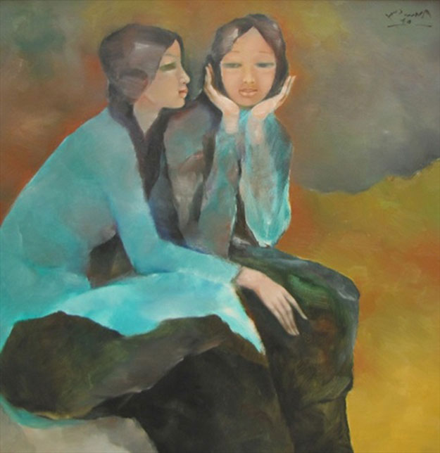 Sisters confide to each other-Original Vietnamese Art