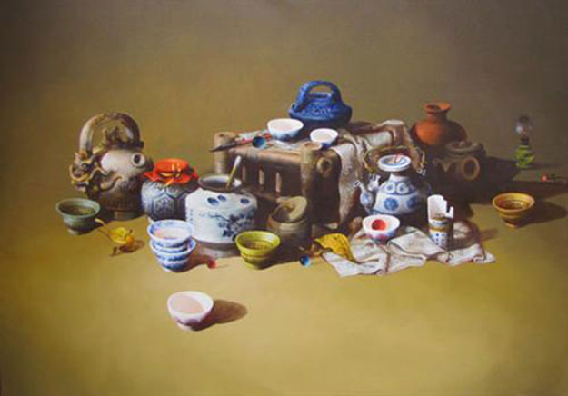 Still-life with antique pots 02-Original Vietnamese Art
