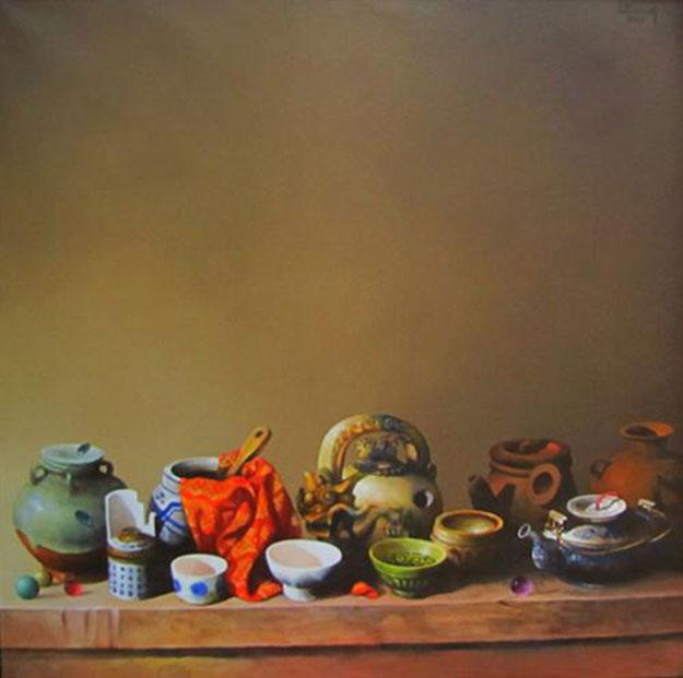 Still-life with antique pots 03-Original Vietnamese Art