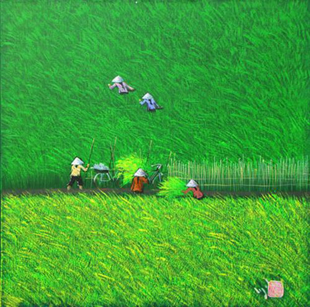 Two paddy-fields-Vietnamese Painting