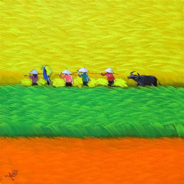View of rice field 03 -Vietnamese Painting