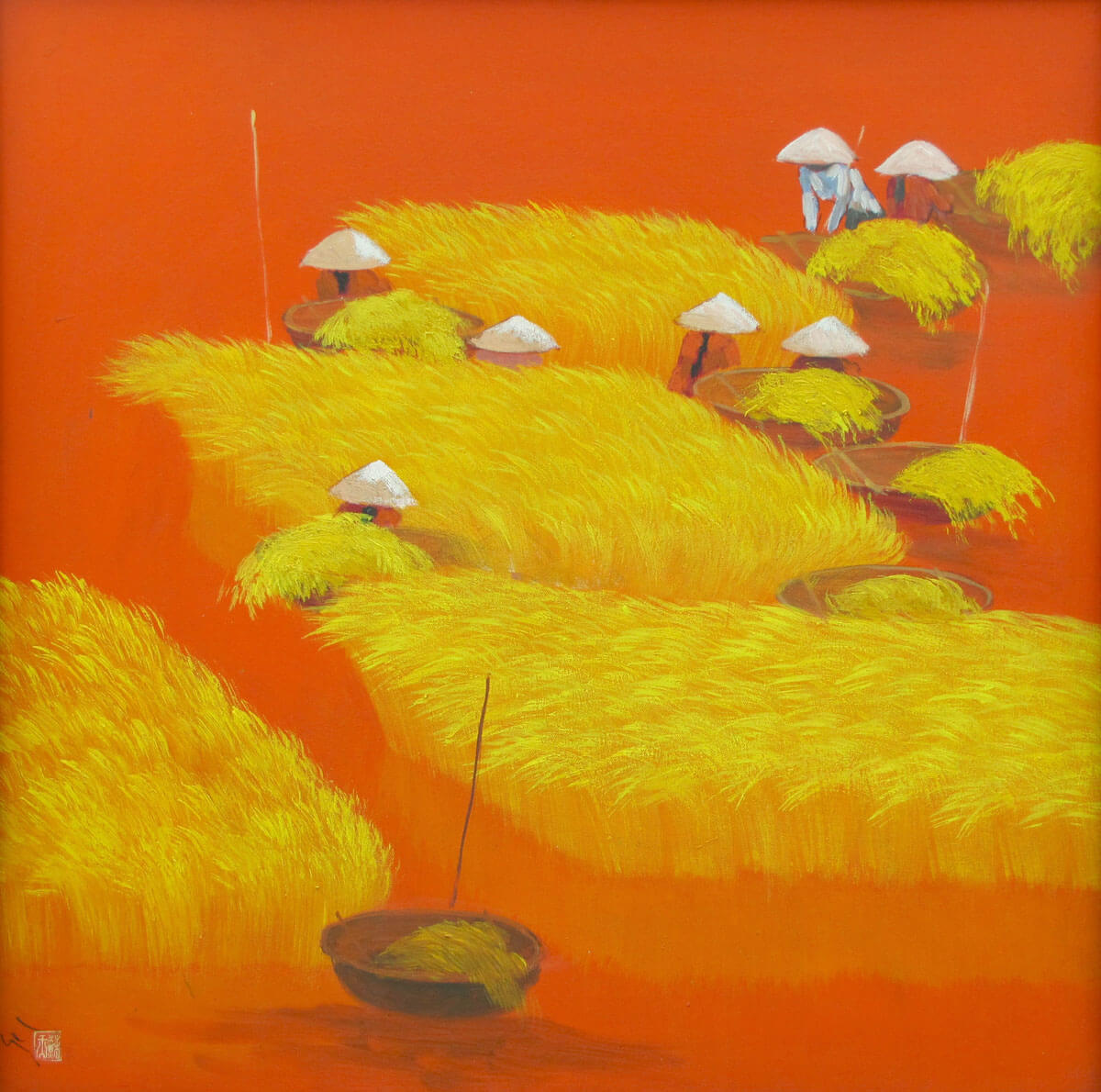 Working on the rice field 06 -Vietnamese Painting