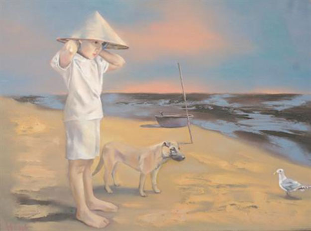 Young girl & Sea bird-Original Vietnamese Art Gallery