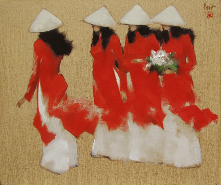 Young girls in red-Original Vietnamese Art