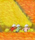 Harvest on the rice field-Vietnamese Painting