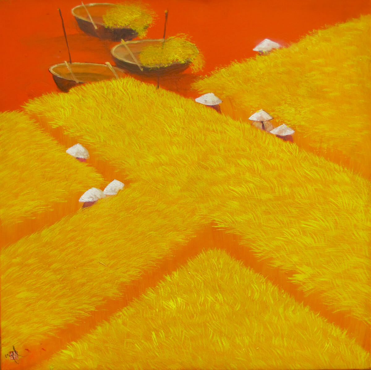 Working on the rice field 01-Vietnamese Painting