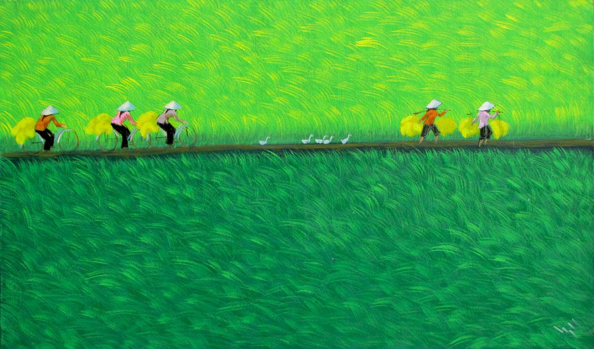 On the paddy field-Vietnamese Painting