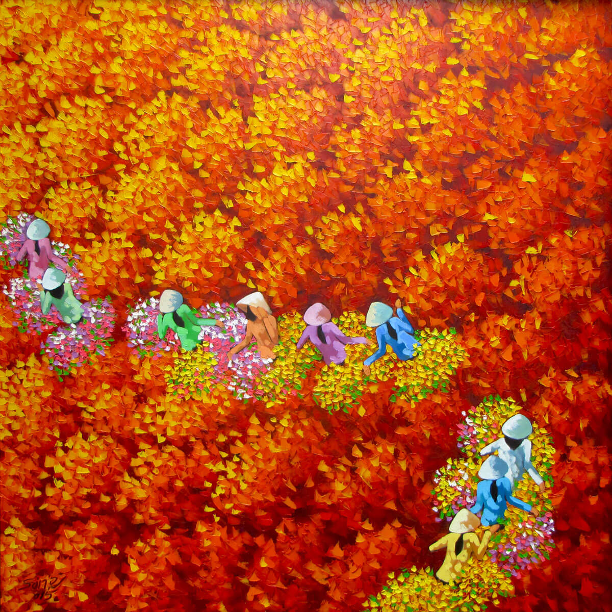 Red flower field 03-Original Vietnamese Art
