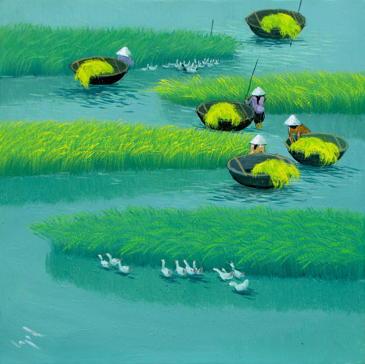 Paddy field 04-Vietnamese Painting