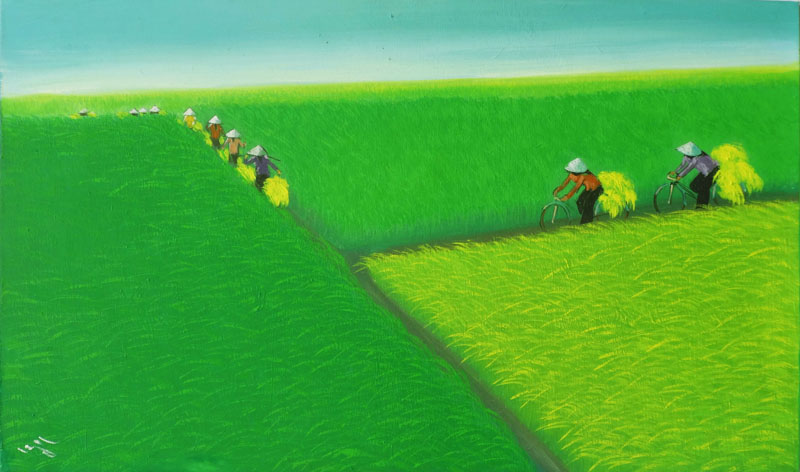 Golden Sun on the Rice Field 02 - Vietnamese Art