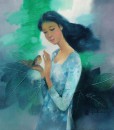 Young lady and the bird-Original Vietnamese Art