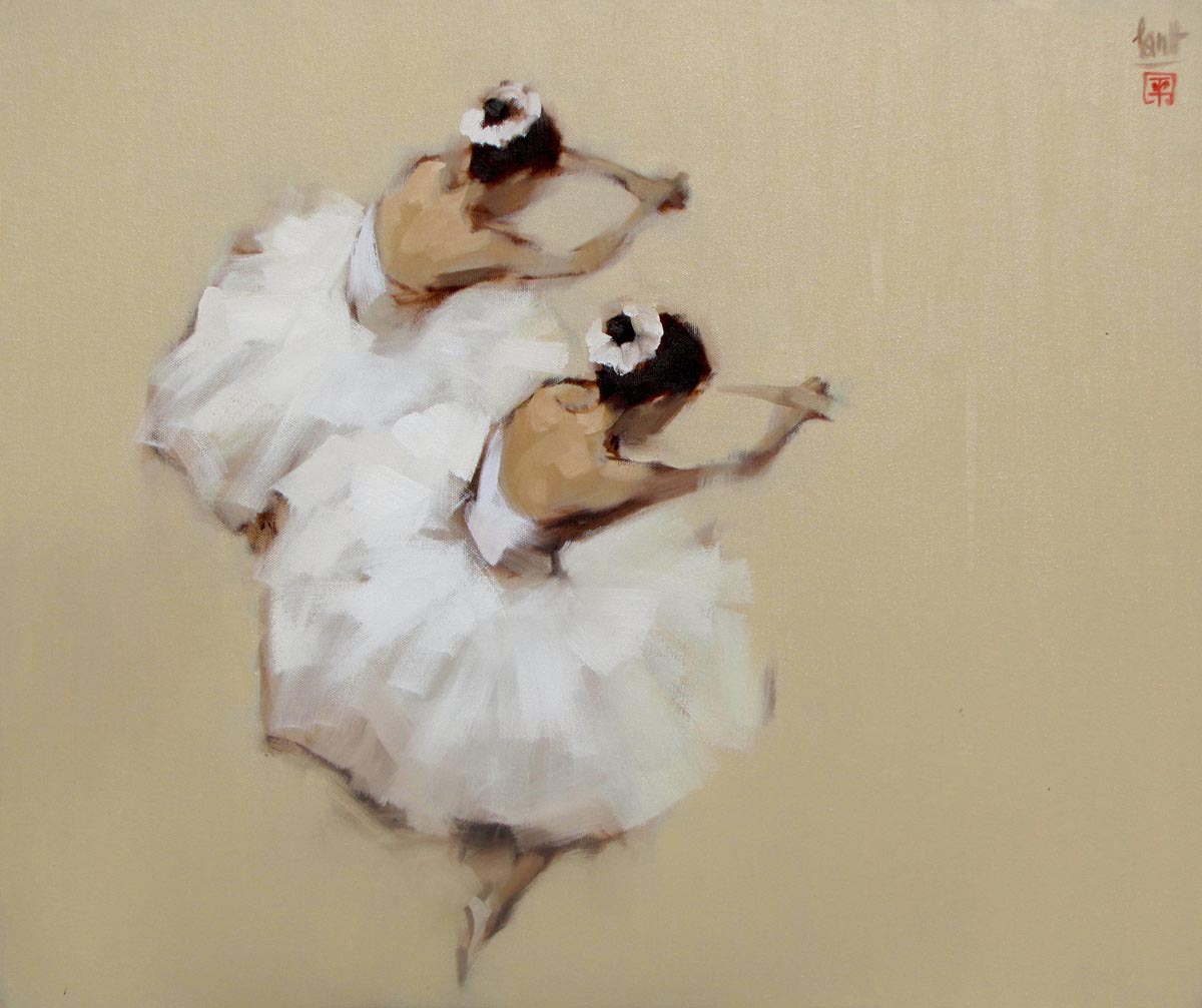 Vietnamese Art-Ballerinas, an Oil Painting on Canvas