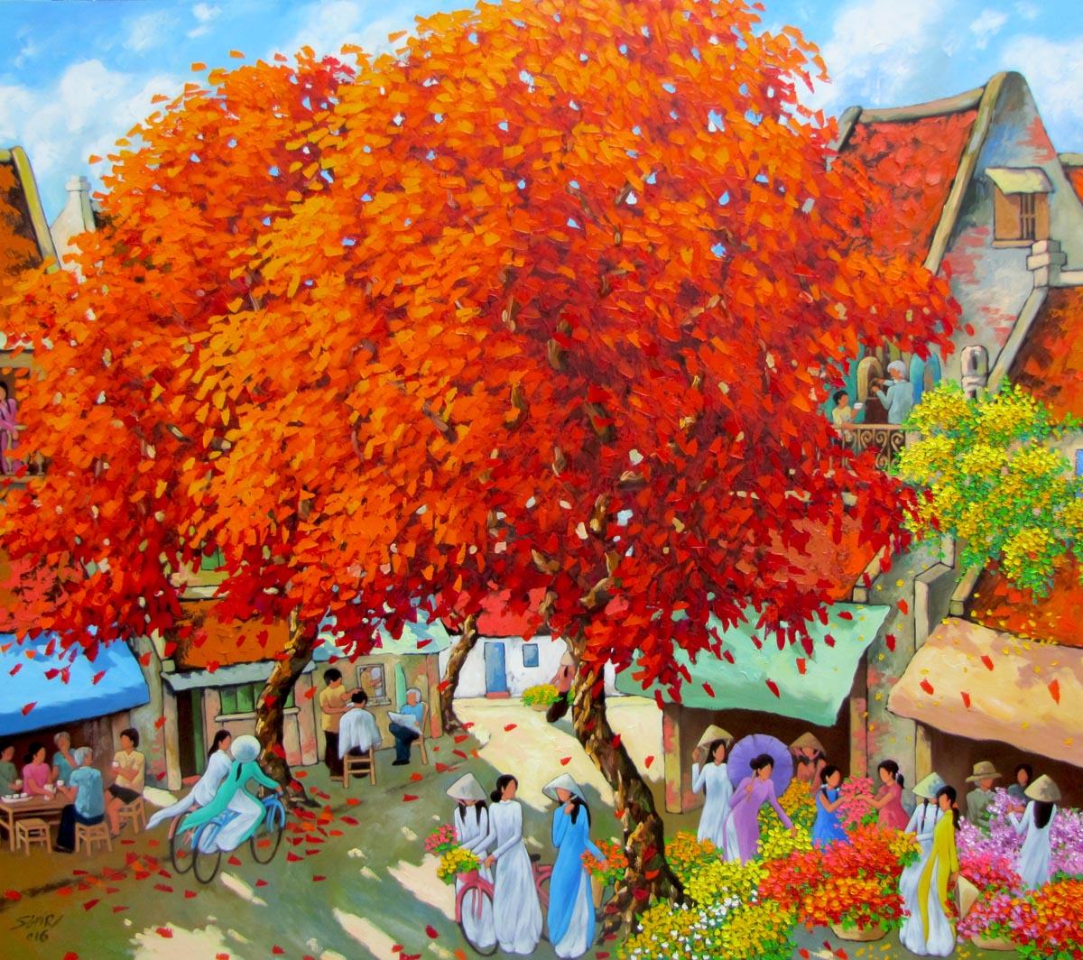 Duong Ngoc Son-Blossom trees in Summer-140x160cm