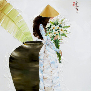Lady with Lily flowers-80x80cm