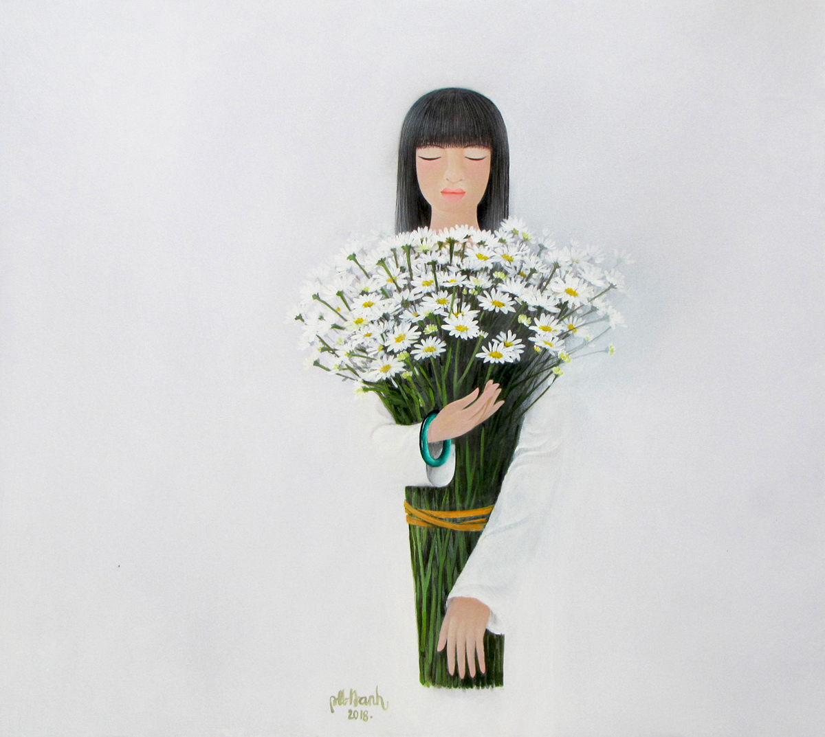Lady with daisy flowers-80x90-BaoHanh