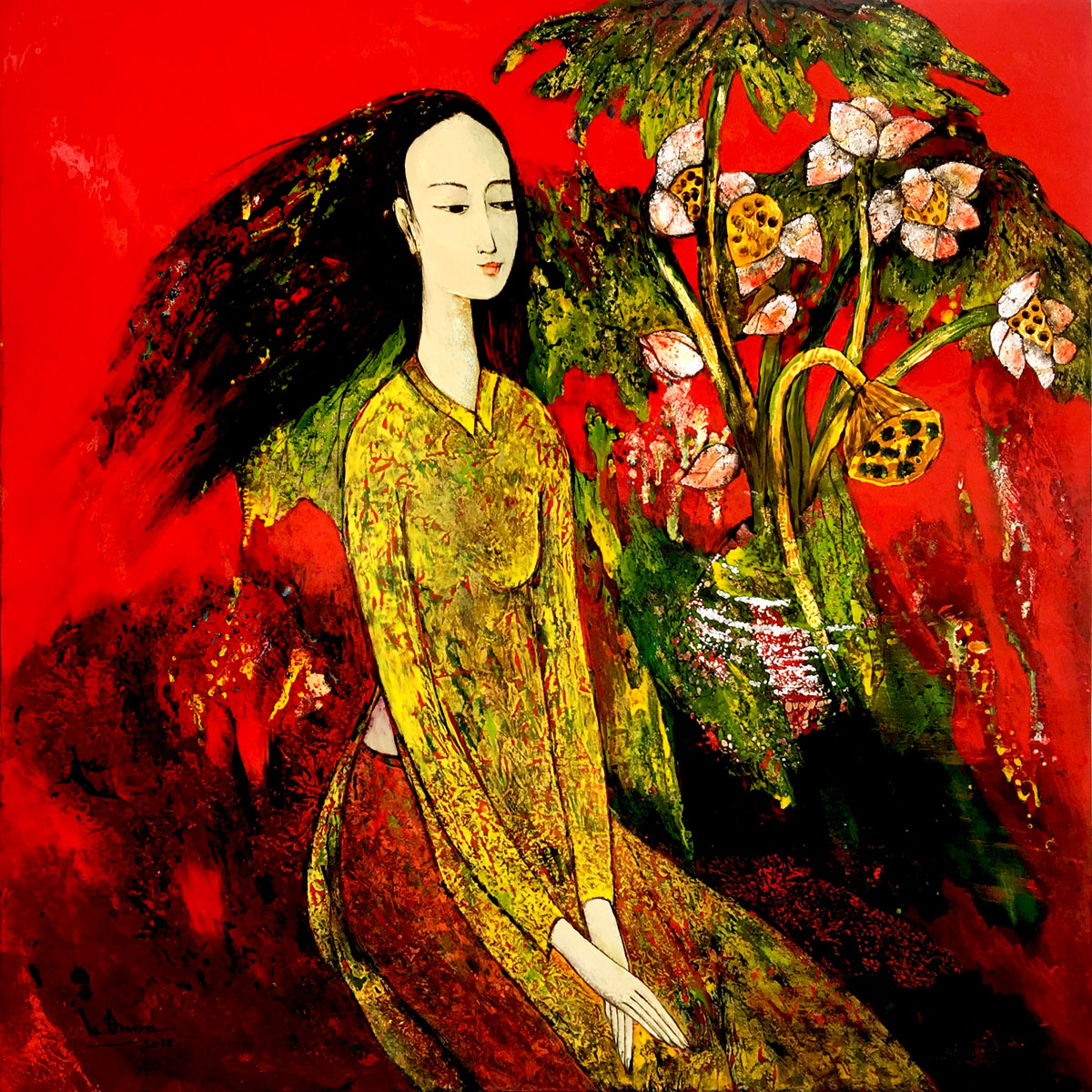 Lady with Lotus 02-80x80cm