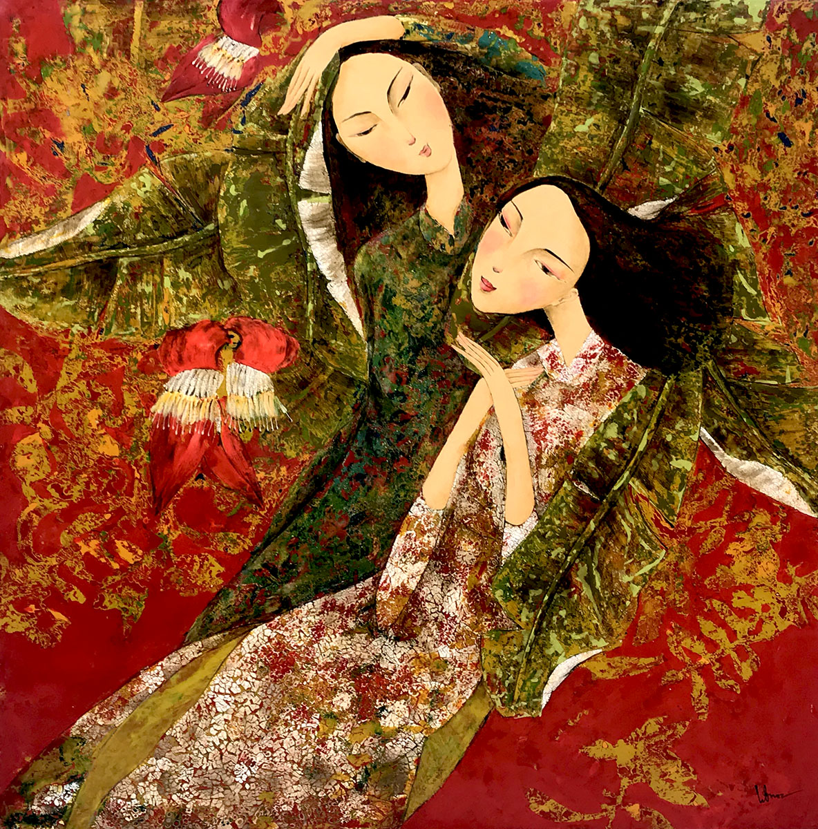 Sisters and banana flower-80x80