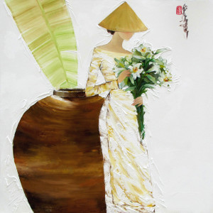 Lady with Lily flowers 01-80x80cm