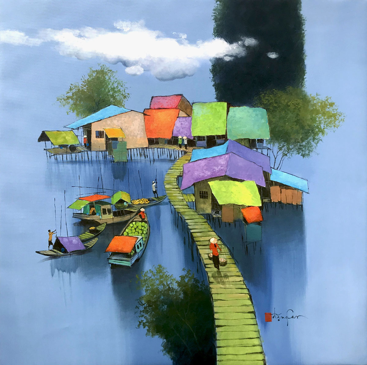 Small village by the river.100x100