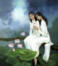 Young ladies with lotus-80x100cm